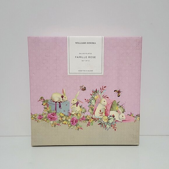 NEW Williams Sonoma Set of 4 Famille Rose Bunny Porcelain Appetizer Plates NIB - Picture 5 of 5